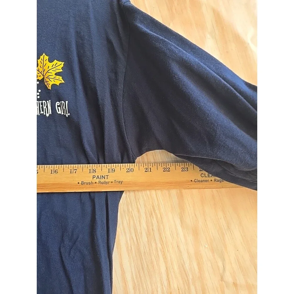 SOUTHERN GIRL Women's HELLO FALL PUMPKIN TRUCK LONG SLEEVE SHIRT LARGE NAVY BLUE - Picture 5 of 10